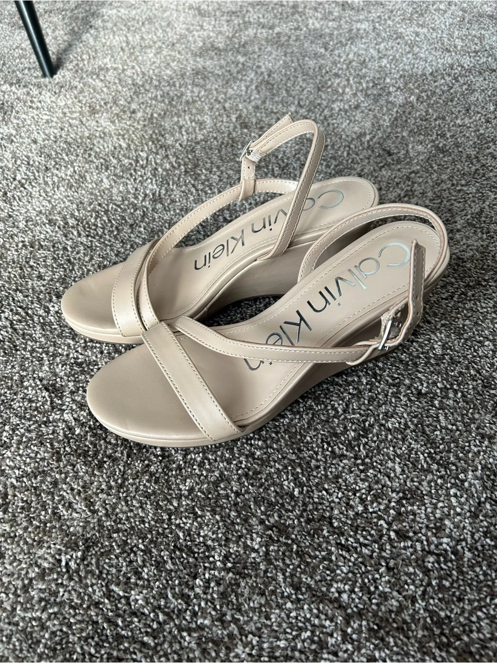 Calvin Klein Nude Beige Matte Finish Slingback Wedge Sandals Size 6 1/2